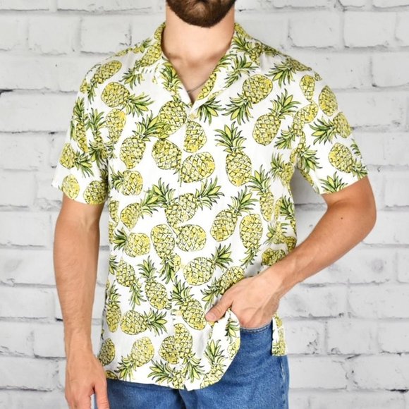 Designer Barney Cools Pineapple Print Short Sleeve Sports Shirt - Picture 1 of 4